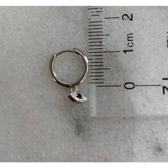 New Drop! Sterling Silver Huggie Hoop Crystal Evil Eye Dangle Earrings Brand New - Picture 3 of 4